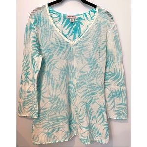 Tommy Bahama Beach Turquoise Palm Tree Cover Up Long Sleeve Top
